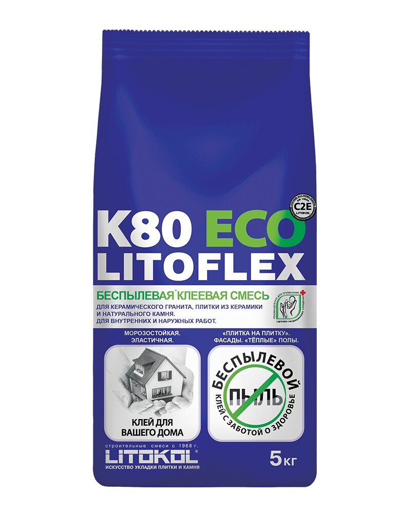 Клей цементный С2 E LITOFLEX K80 ECO 5кг Клей цементный С2 E LITOFLEX K80 ECO 5кг