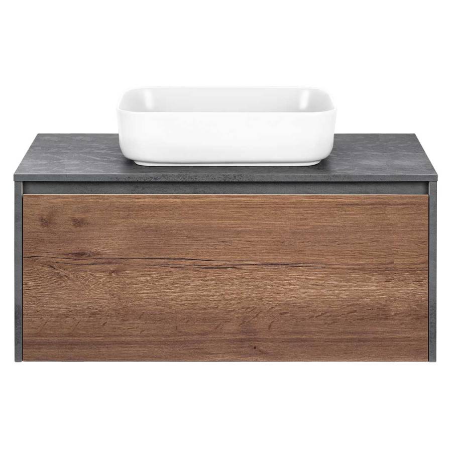 База под накладную раковину Mesa 1000 подвесная, 1 выкатной/1 скрытый ящик soft close, T.Oak + Beton База под накладную раковину Mesa 1000 подвесная, 1 выкатной/1 скрытый ящик soft close, T.Oak + Beton