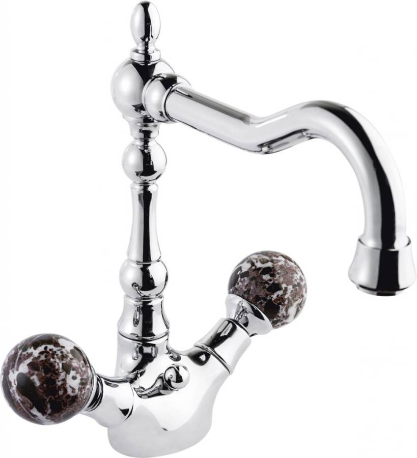 ATLANTIS-LS2-A-03/24-NM Смеситель на раковину с донным клапаном, ручки мрамор Nero Marguina, исполнение золото 24 карат ATLANTIS-LS2-A-03/24-NM Смеситель на раковину с донным клапаном, ручки мрамор Nero Marguina, исполнение золото 24 карат