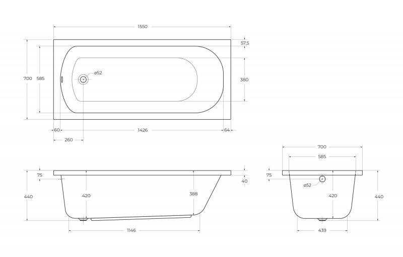 Передняя панель для акриловой ванны с комплектом крепежа для установки на каркасе ECO-155-F-SCR-W37 Передняя панель для акриловой ванны с комплектом крепежа для установки на каркасе ECO-155-F-SCR-W37