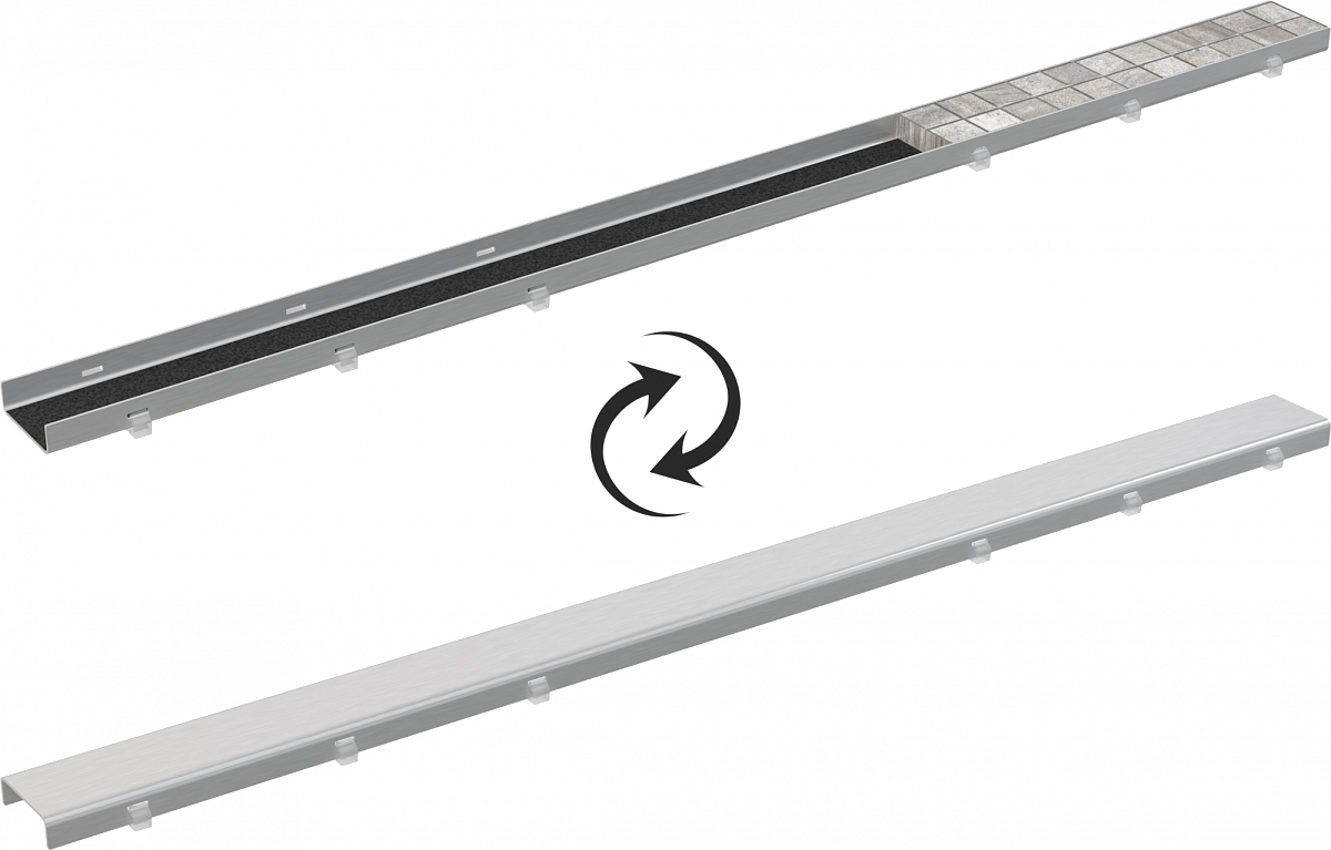 Решетка двусторонняя для желоба из пластмассы, нержавеющая сталь-мат Решетка двусторонняя для желоба из пластмассы, нержавеющая сталь-мат