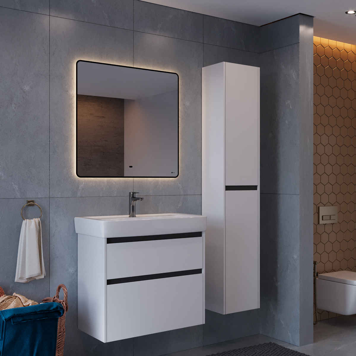 Тумба Lemark COMBI 100см под 1 раковину, подвесная/напольная, 2 ящика, цвет планки: Чёрный, цвет корпуса, фасада: Белый глянец Тумба Lemark COMBI 100см под 1 раковину, подвесная/напольная, 2 ящика, цвет планки: Чёрный, цвет корпуса, фасада: Белый глянец