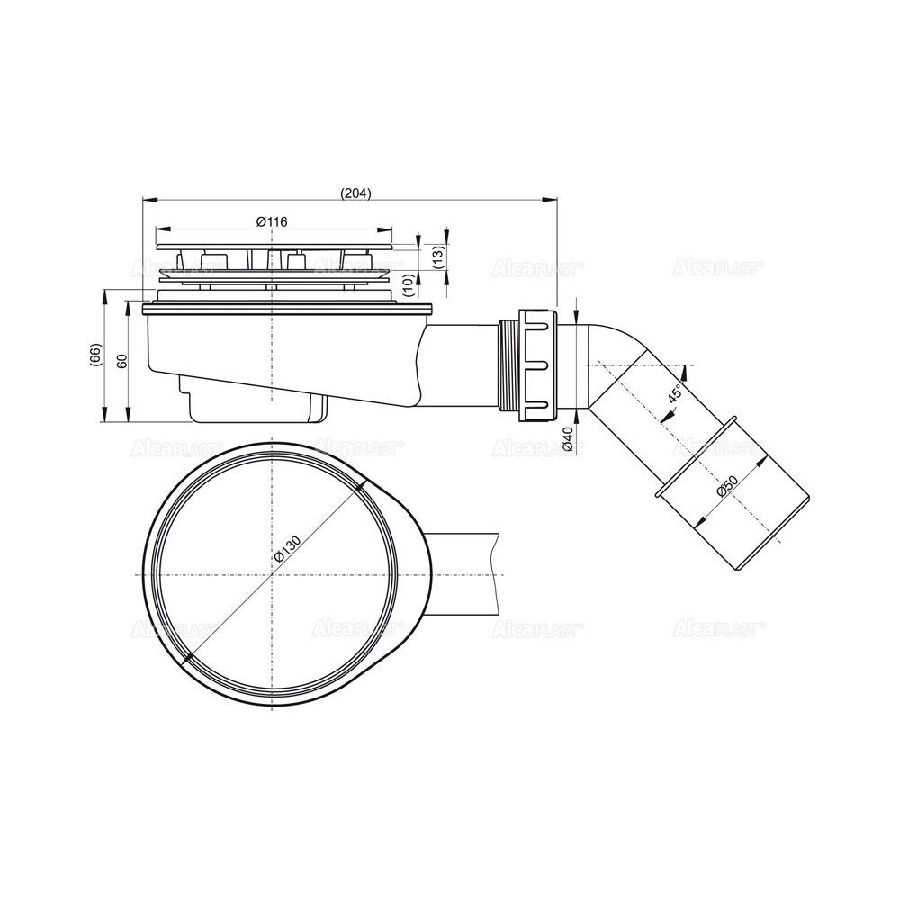 Сниженный сифон для толстостенного душевого поддона, хром Сниженный сифон для толстостенного душевого поддона, хром