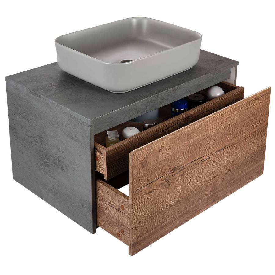 База под накладную раковину Mesa 800 подвесная, 1 выкатной/1 скрытый ящик soft close, T.Oak + Beton База под накладную раковину Mesa 800 подвесная, 1 выкатной/1 скрытый ящик soft close, T.Oak + Beton