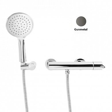 LEAF-D-L-GM Смеситель для душа однорычажный в комплекте с ручным душем, шлангом и держателем, исполнение Gunmetal PVD