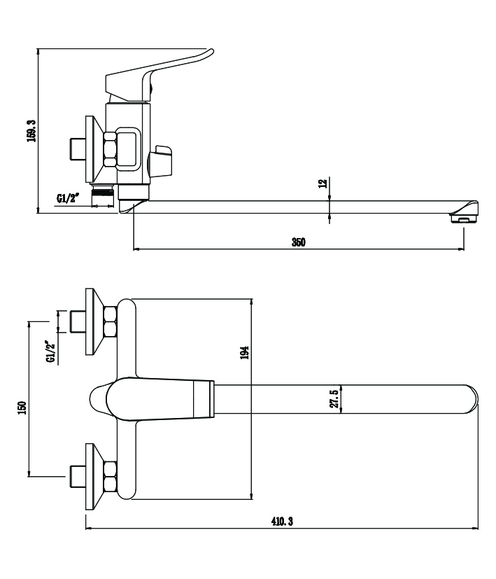 Смеситель д/ванны с длинным изливом PLAZA, арт.16221PL Смеситель д/ванны с длинным изливом PLAZA, арт.16221PL