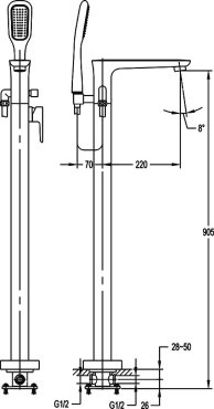 TESORO-F-VDP-01 Напольный смеситель для ванны с ручным душем