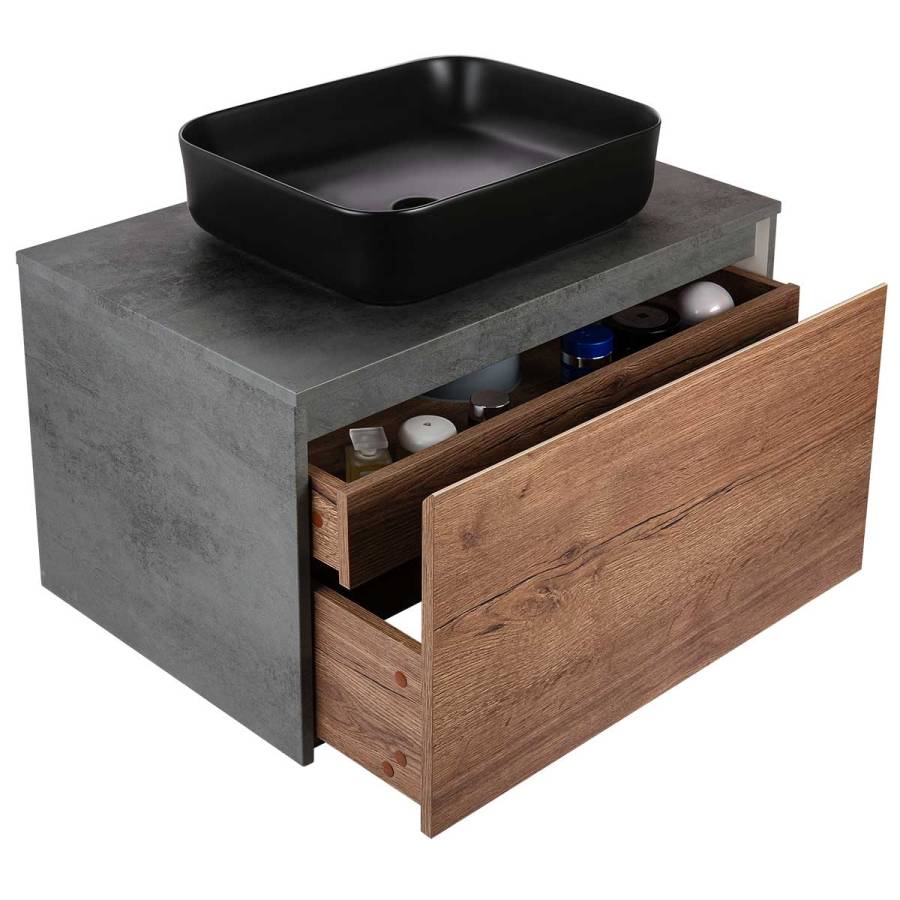 База под накладную раковину Mesa 800 подвесная, 1 выкатной/1 скрытый ящик soft close, T.Oak + Beton База под накладную раковину Mesa 800 подвесная, 1 выкатной/1 скрытый ящик soft close, T.Oak + Beton