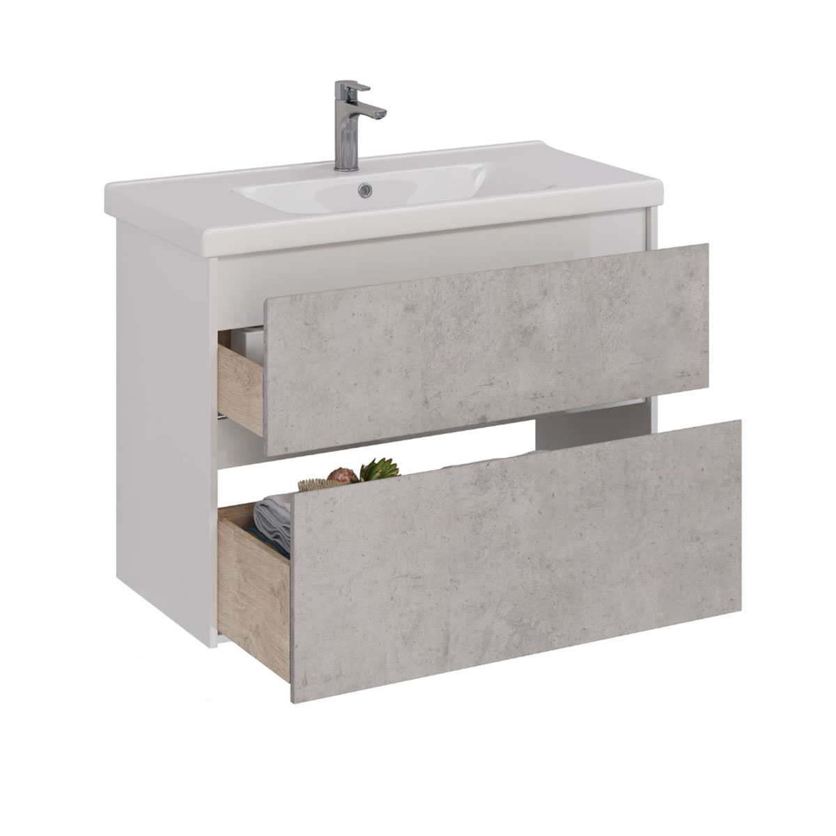 Тумба Lemark COMBI 100см под 1 раковину, подвесная/напольная, 2 ящика, цвет фасада: Бетон, цвет корпуса: Белый глянец Тумба Lemark COMBI 100см под 1 раковину, подвесная/напольная, 2 ящика, цвет фасада: Бетон, цвет корпуса: Белый глянец