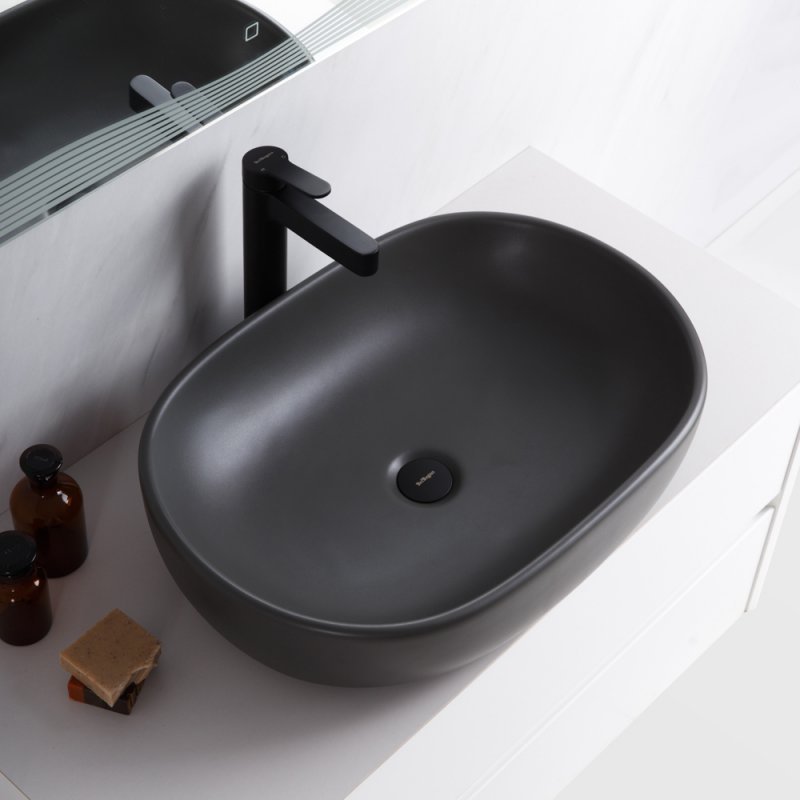 Раковина накладная керамическая, овальная, серая матовая, BB1084-H311, 600x420x140 Раковина накладная керамическая, овальная, серая матовая, BB1084-H311, 600x420x140