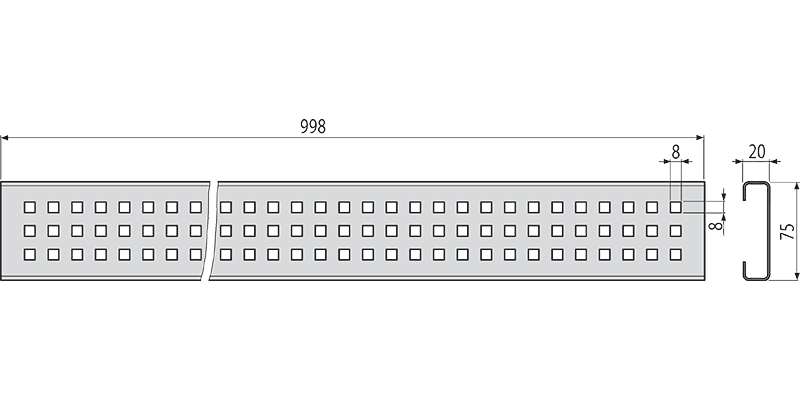 Решетка для дренажного желоба 75 мм, оцинкованная сталь Решетка для дренажного желоба 75 мм, оцинкованная сталь
