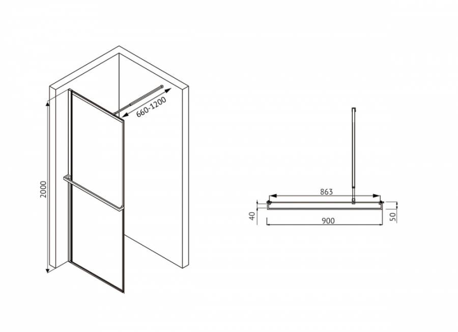 Душевая перегородка ABBER Immer Offen AG60090B Душевая перегородка ABBER Immer Offen AG60090B