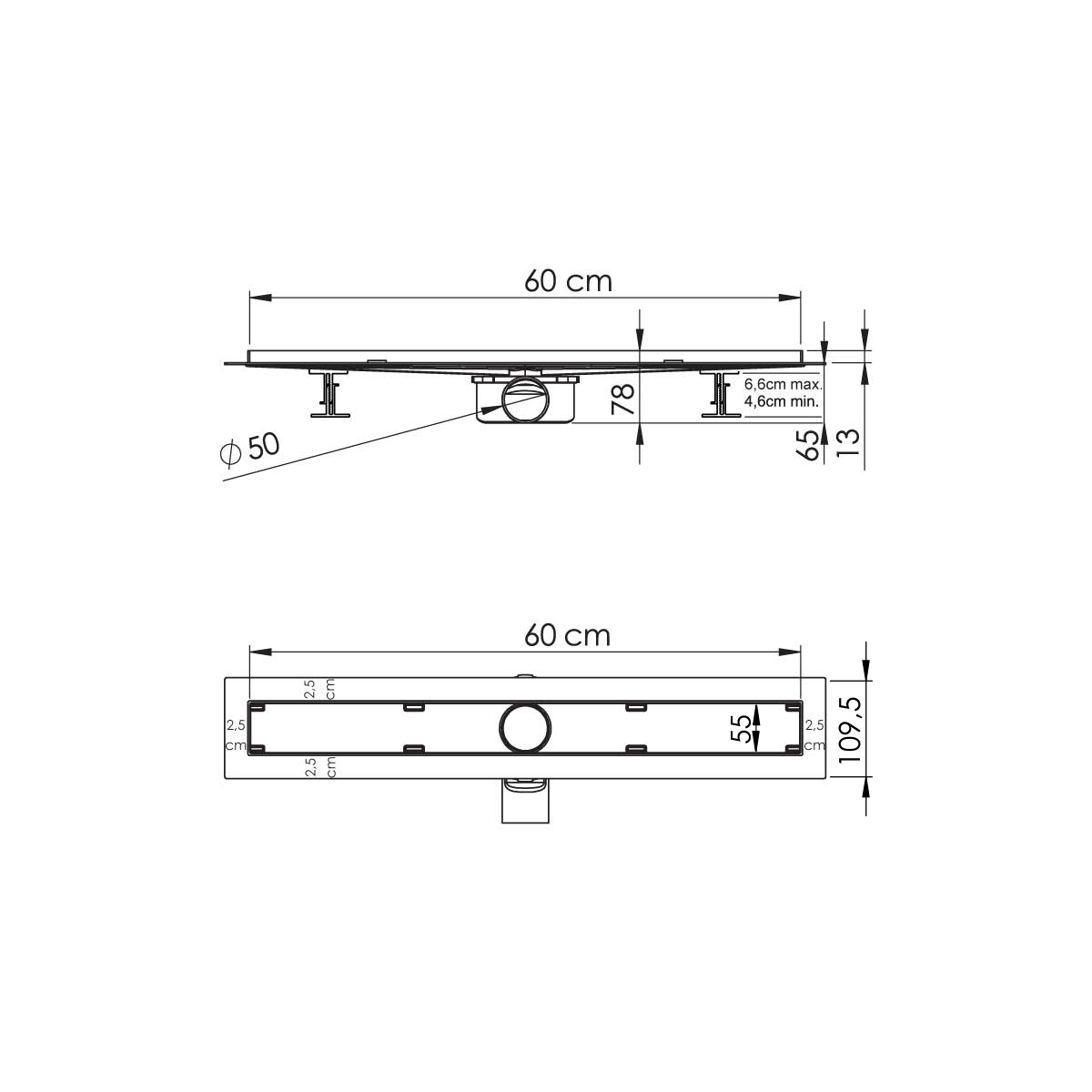 Душевой лоток SAY ALMIRA -S 602.60.S.U, 60 см, под плитку Душевой лоток SAY ALMIRA -S 602.60.S.U, 60 см, под плитку