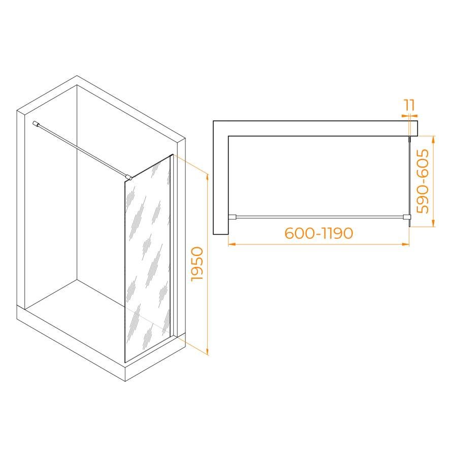 Душевая перегородка  60*195 RGW WA-002 Хром/Матовое/6 мм (590-605) (Easy) Душевая перегородка  60*195 RGW WA-002 Хром/Матовое/6 мм (590-605) (Easy)
