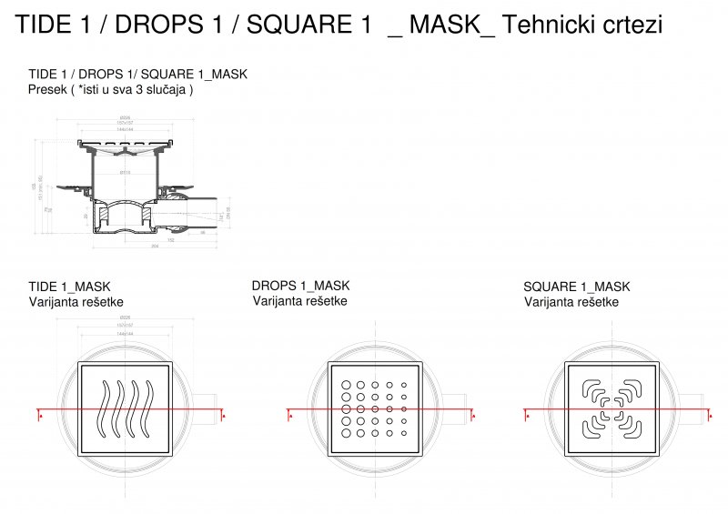 13000070 Точечный трап 150х150 мм CONFLUO STANDARD TIDE 1 MASK,металл с перфорацией Tide (Волна), с рамкой Исполнение: Хром  13000070 Точечный трап 150х150 мм CONFLUO STANDARD TIDE 1 MASK,металл с перфорацией Tide (Волна), с рамкой Исполнение: Хром