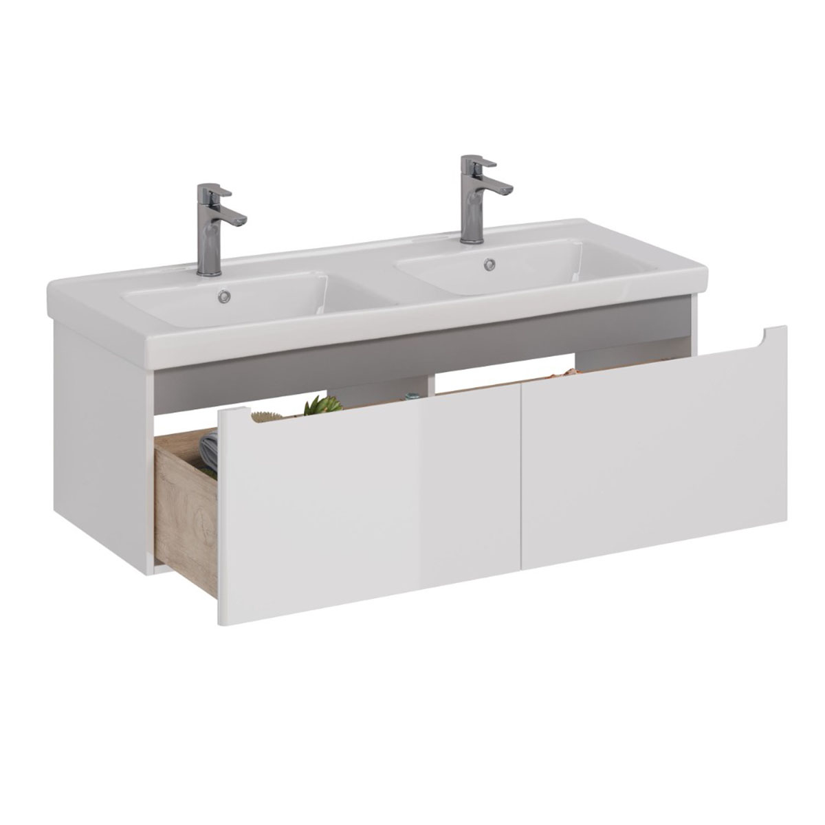 Тумба Lemark BUNO MINI 125см под 2 раковины, подвесная, 2 ящика, цвет корпуса, фасада: Белый глянец Тумба Lemark BUNO MINI 125см под 2 раковины, подвесная, 2 ящика, цвет корпуса, фасада: Белый глянец