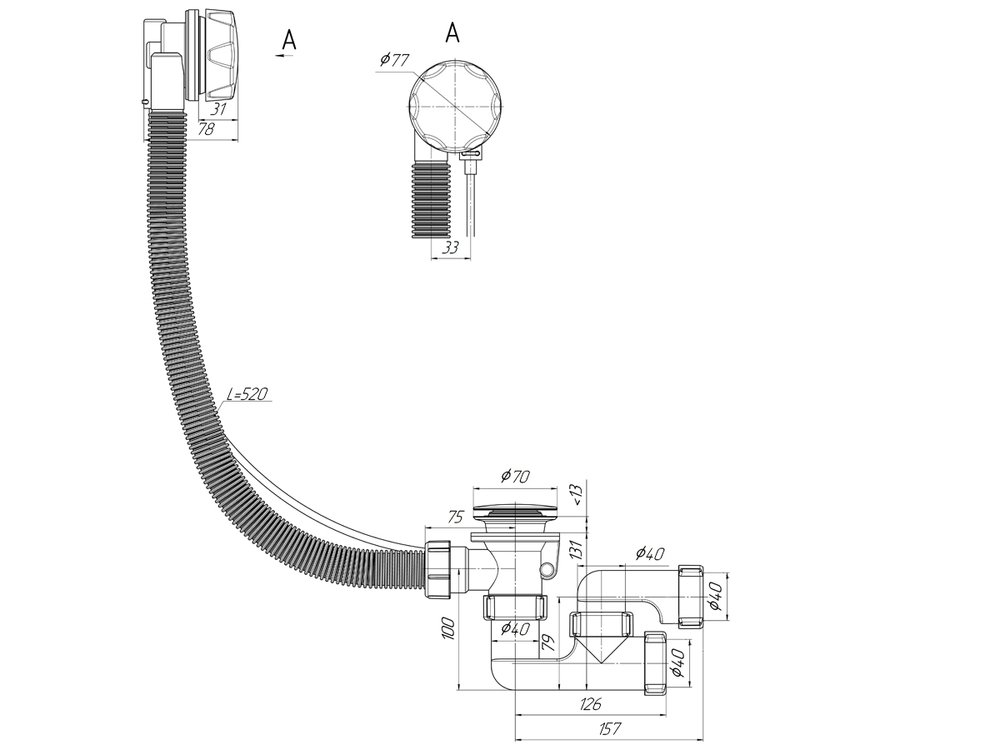 Сифон для ванны SMART универсальный полуавтомат Сифон для ванны SMART универсальный полуавтомат