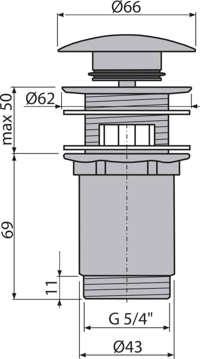 Донный клапан сифона для умывальника CLICK/CLACK 5/4", цельнометаллический с переливом и большой заглушкой, GUN METAL-мат Донный клапан сифона для умывальника CLICK/CLACK 5/4", цельнометаллический с переливом и большой заглушкой, GUN METAL-мат
