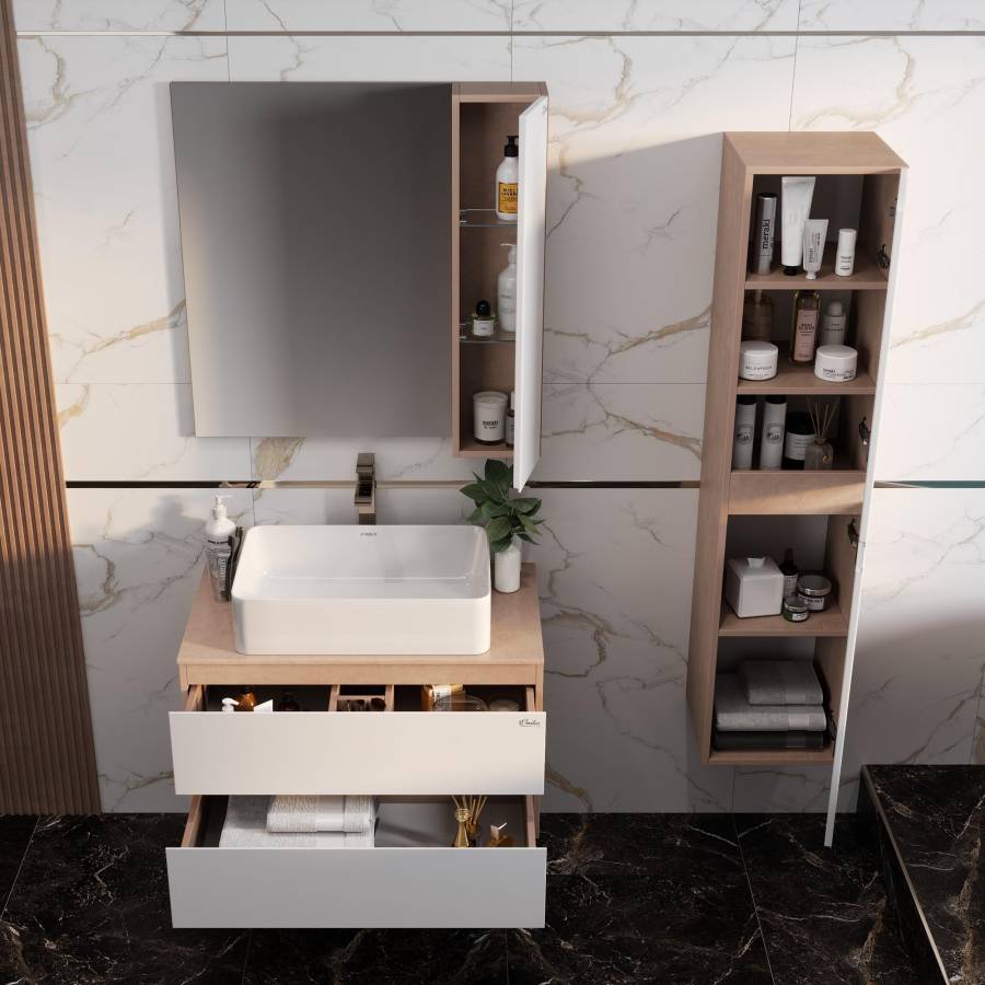 Тумба Onika Алеста 80 подвесная, белая/камень светлый (ум. Олимпия 56) Тумба Onika Алеста 80 подвесная, белая/камень светлый (ум. Олимпия 56)