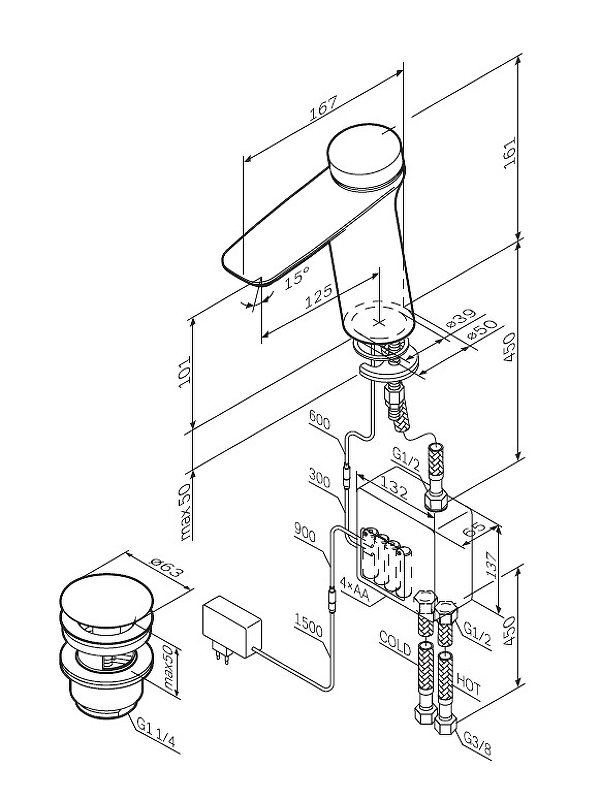 Смеситель для раковин, электронный, TouchReel, с донным клапаном F50A82400 Inspire 2.0 Смеситель для раковин, электронный, TouchReel, с донным клапаном F50A82400 Inspire 2.0