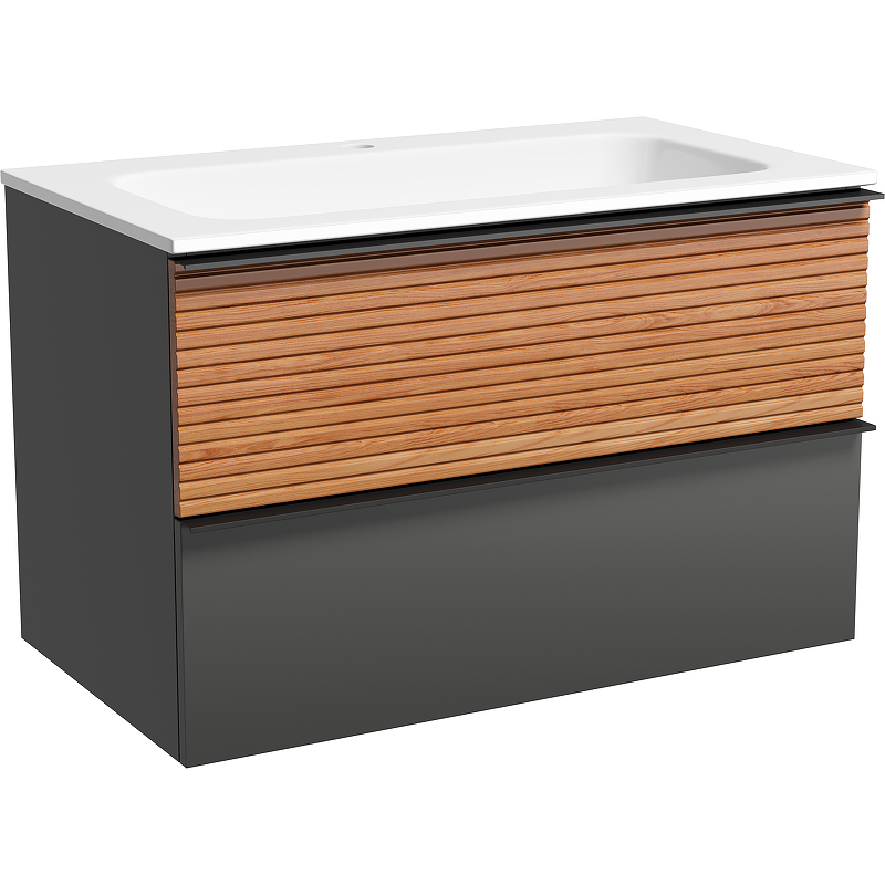 Тумба подвесная SANCOS Delta 790х445х500, c двумя ящиками оснащенными доводчиками, дуб красный/графит , арт. DL80GR Тумба подвесная SANCOS Delta 790х445х500, c двумя ящиками оснащенными доводчиками, дуб красный/графит , арт. DL80GR