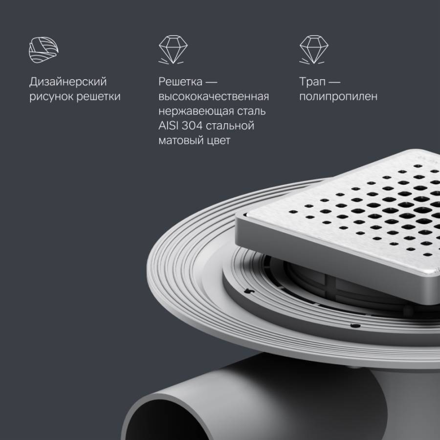W01BD-P11-010-01SB MasterFlow Трап для душа точечный универс затвор Cut Gradient 10см цвет сталь мат W01BD-P11-010-01SB MasterFlow Трап для душа точечный универс затвор Cut Gradient 10см цвет сталь мат