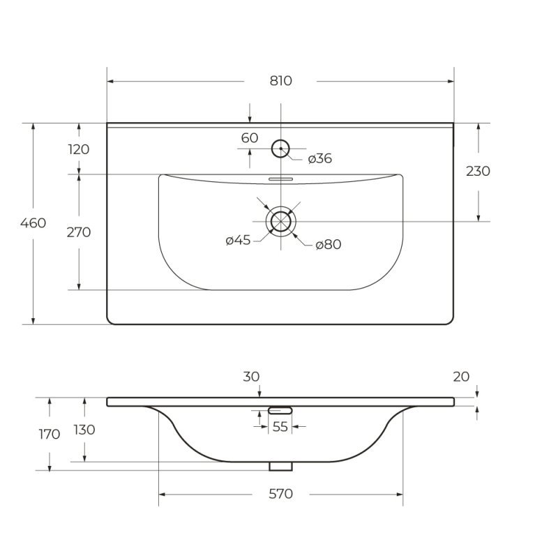 KEP-80-CEM-W0 Столешница из керамогранита без отверстия под смеситель 816x468x10 Исполнение: Cemento  KEP-80-CEM-W0 Столешница из керамогранита без отверстия под смеситель 816x468x10 Исполнение: Cemento