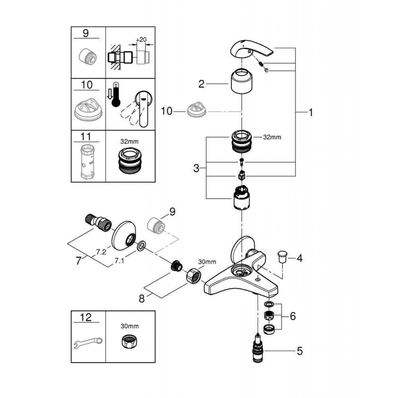 Смеситель для ванны Grohe BauCurve 23599000 Смеситель для ванны Grohe BauCurve 23599000