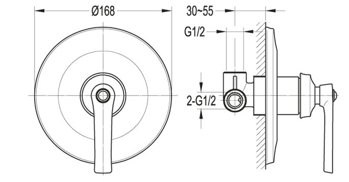 LIBERTY-F-DIM-01 Встраиваемый однорычажный смеситель для душа, хром LIBERTY-F-DIM-01 Встраиваемый однорычажный смеситель для душа, хром