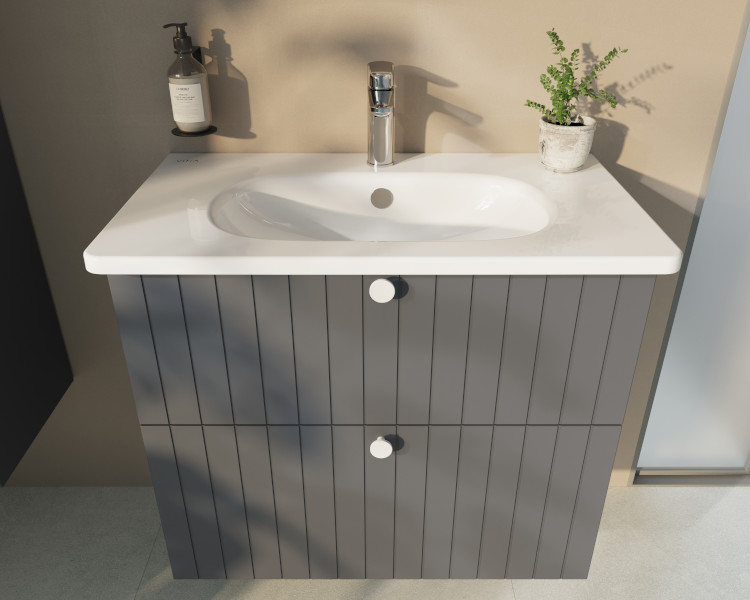 Тумба с раковиной Vitra Root Groove 60 см с круглой раковиной, 2 ящика, матовый серый Тумба с раковиной Vitra Root Groove 60 см с круглой раковиной, 2 ящика, матовый серый