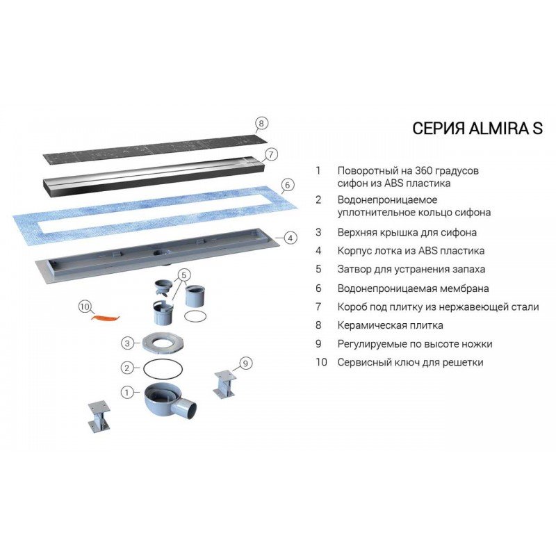 Душевой лоток SAY ALMIRA -S 602.80.S.U, 80 см, под плитку Душевой лоток SAY ALMIRA -S 602.80.S.U, 80 см, под плитку