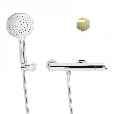 LEAF-D-L-PR Смеситель для душа однорычажный в комплекте с ручным душем, шлангом и держателем, исполнение Sunrise PVD