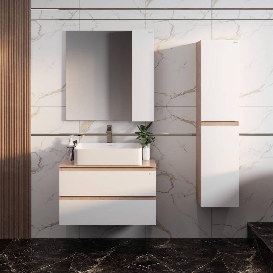 Тумба Onika Алеста 80 подвесная, белая/камень светлый (ум. Олимпия 56) Тумба Onika Алеста 80 подвесная, белая/камень светлый (ум. Олимпия 56)