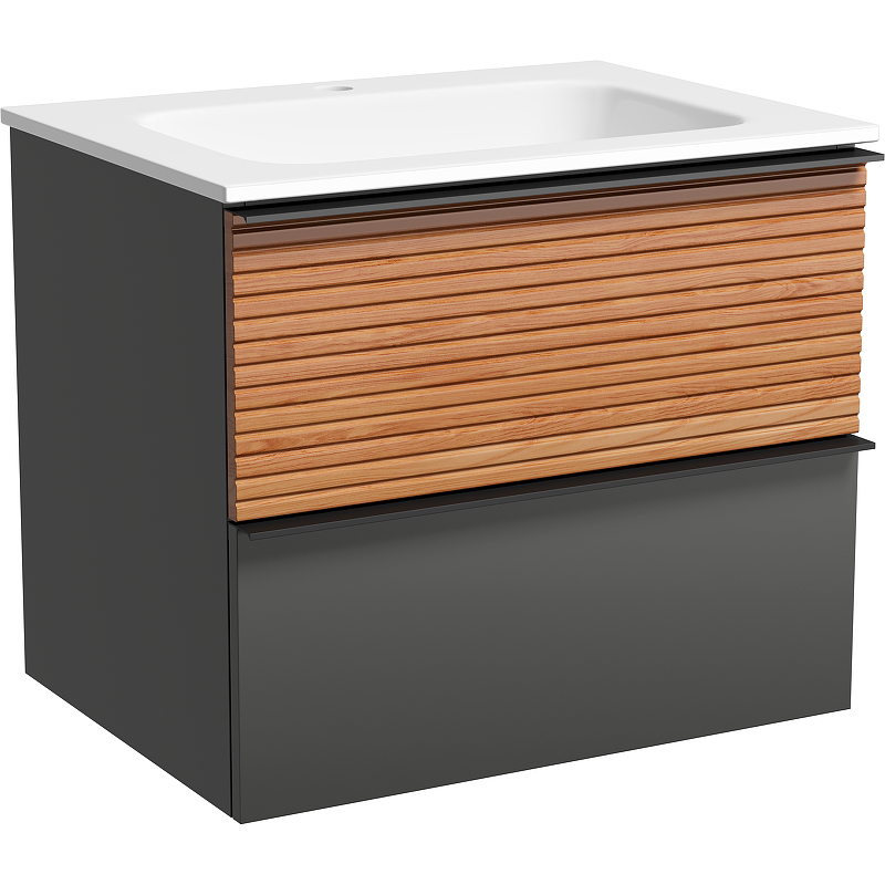 Тумба подвесная SANCOS Delta 590х445х500, c двумя ящиками оснащенными доводчиками, дуб красный/графит , арт. DL60GR Тумба подвесная SANCOS Delta 590х445х500, c двумя ящиками оснащенными доводчиками, дуб красный/графит , арт. DL60GR