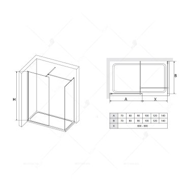 Перегородка для душа RGW WA-020B (WA-010B (2 шт.) + S-1220 B)
