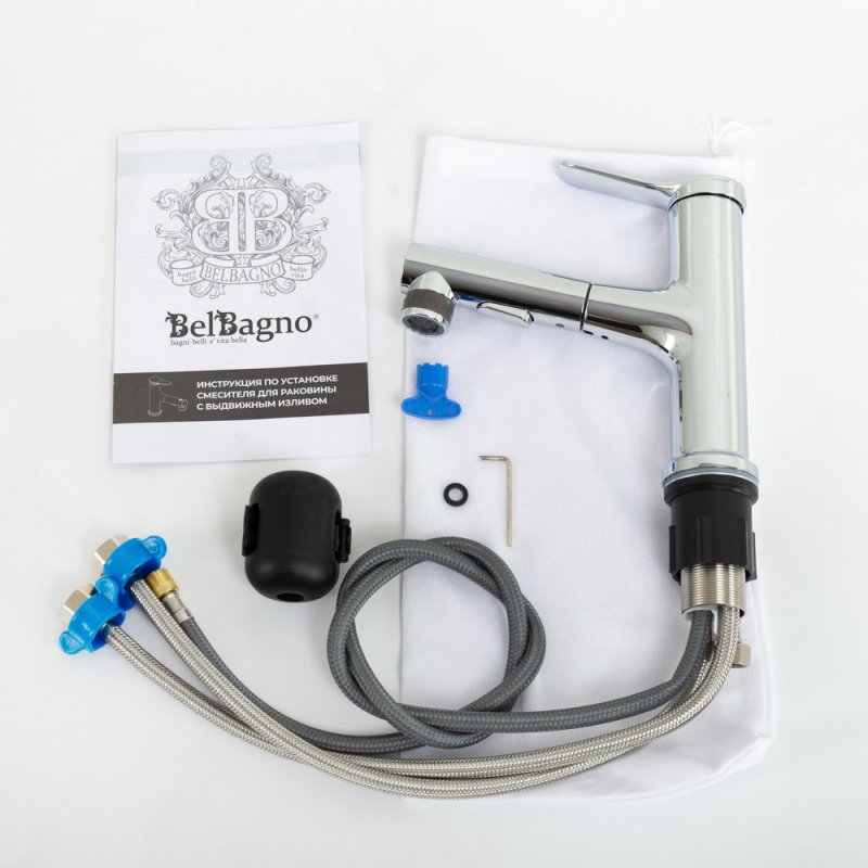 BB-LVMD-CRM-W0 Смеситель для раковины без донного клапана с выдвижным изливом Исполнение: Хром  BB-LVMD-CRM-W0 Смеситель для раковины без донного клапана с выдвижным изливом Исполнение: Хром