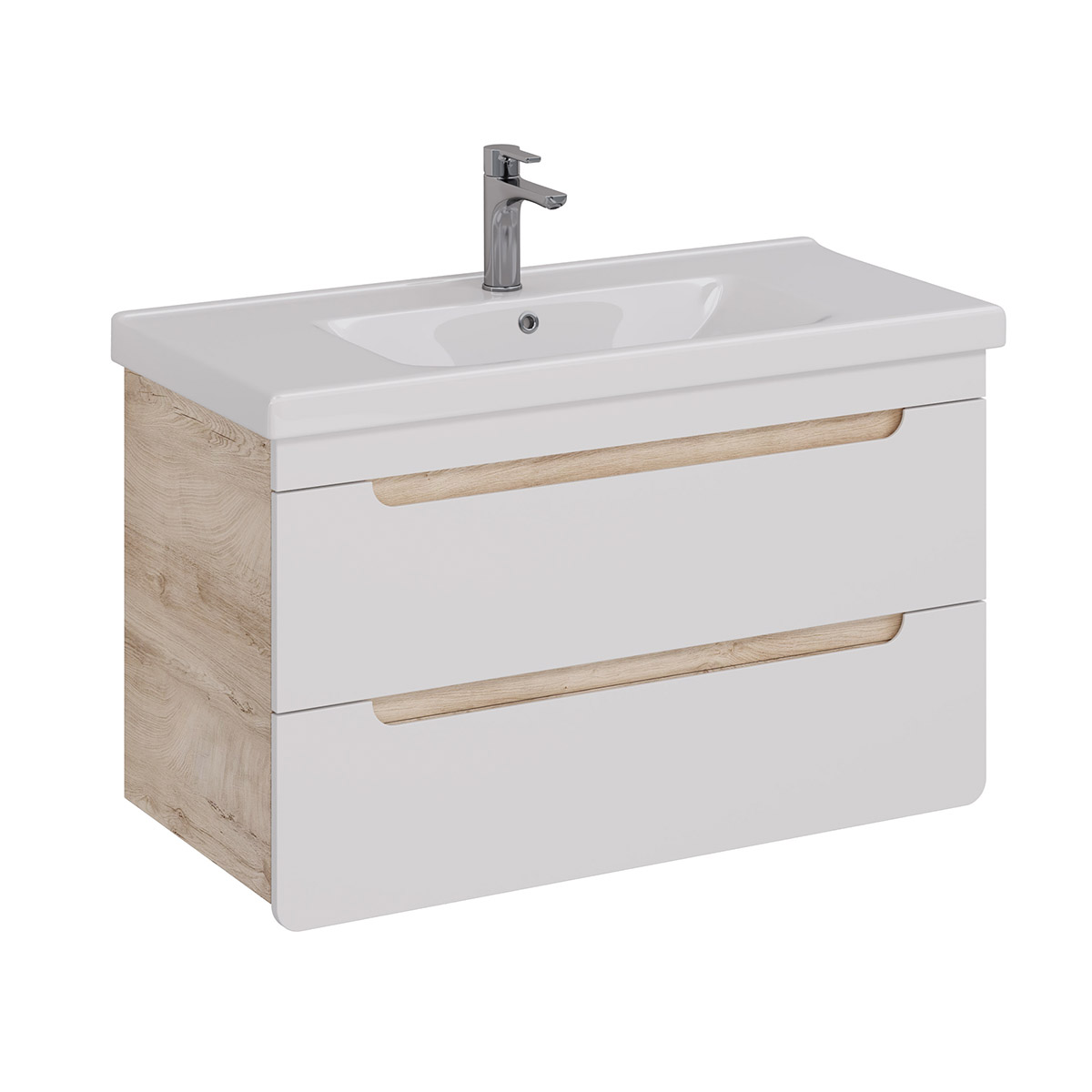 Тумба Lemark OLIVIA 100см под 1 раковину, подвесная, 2 ящика, цвет корпуса: Дуб кантри, цвет фасада: Белый глянец Тумба Lemark OLIVIA 100см под 1 раковину, подвесная, 2 ящика, цвет корпуса: Дуб кантри, цвет фасада: Белый глянец