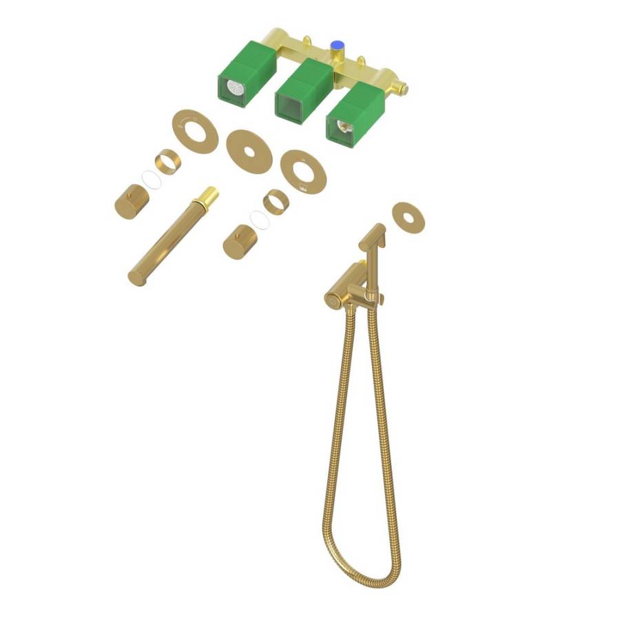 Смеситель для раковины встроенный с термостатом, с гигиеническим душем Timo Saona 2383/17SM золото матовое Смеситель для раковины встроенный с термостатом, с гигиеническим душем Timo Saona 2383/17SM золото матовое