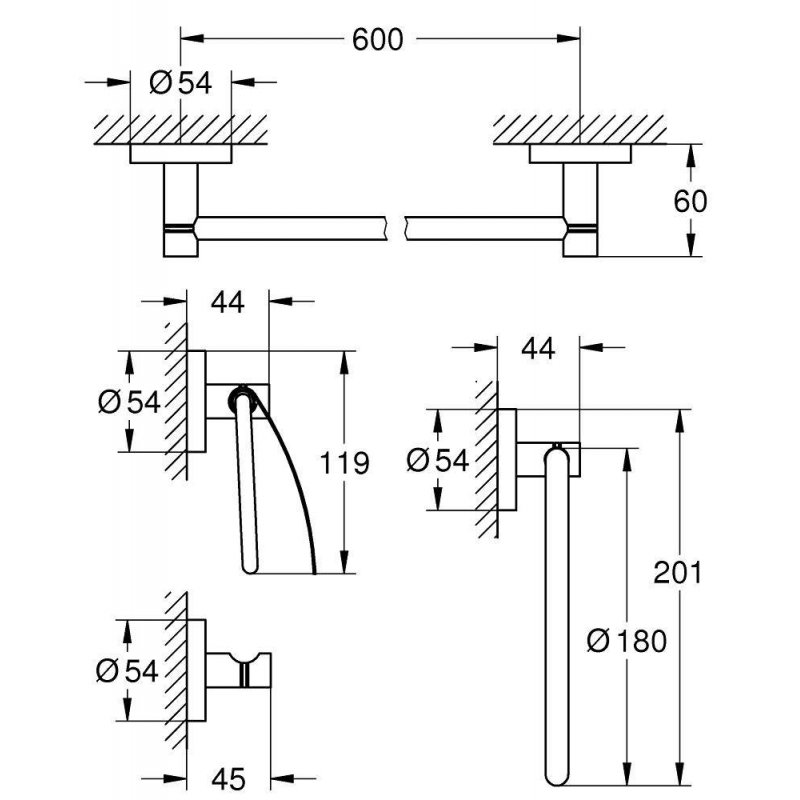 Набор аксессуаров GROHE Essentials (4 предмета), хром (40776001) Набор аксессуаров GROHE Essentials (4 предмета), хром (40776001)