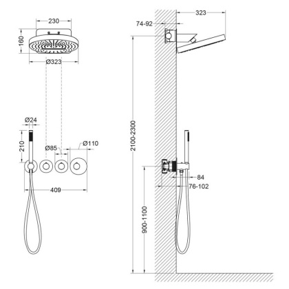 Душевая система Timo Saona SX-2329/18SM скрытого монтажа с термостатом, черное золото