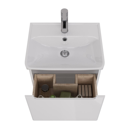 Тумба Lemark BUNO MINI 50см под 1 раковину, подвесная,1 ящик, цвет корпуса, фасада: Белый глянец