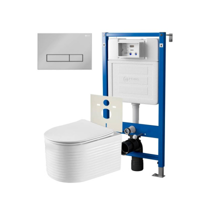 Сет: Система инсталляции Point Элемент для подвесного унитаза PN45120 + Клавиша смыва для инсталляции Point Меркурий, хром, PN44831C + Унитаз подвесной Point Омега безободковый, белый, сиденье дюропласт, микролифт быстросъемное PN41902