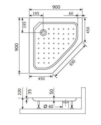 Душевой поддон RGW Style-TR 90 x 90 см трапеция, трапеция, акриловый, белый, 16180599-11