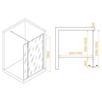 Душевая перегородка RGW WA-051B (WA-010B + Z-071B), 351005103-14