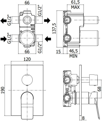 Смеситель для душа Paffoni Tilt TI018ST/M (с внутренней частью)