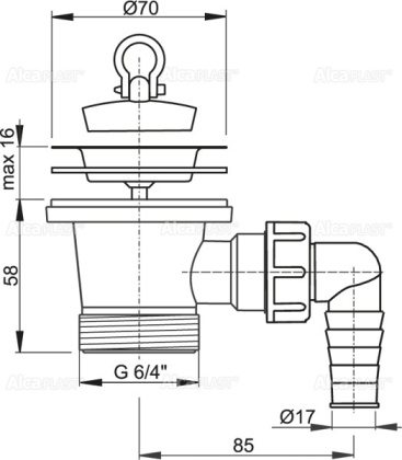 Донный клапан сифона для мойки 6/4" с нержавеющей peшeткой DN70 и штуцером Донный клапан сифона для мойки 6/4" с нержавеющей peшeткой DN70 и штуцером