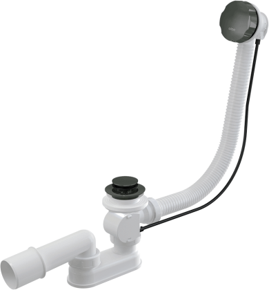 Сифон для ванны автомат комплект, металл GUN METAL-глянец