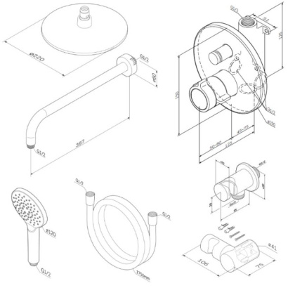 FT85A1RH10 X-Joy, набор: см-ль д/душа с ТМС, верхний душ 220 мм, ручн. душ, хром