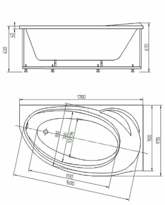 Ванна  Бетта 170 лев.пустая с фр.экр.(вклеенный каркас)
