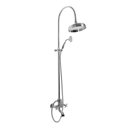 LORD-CVD-01-Bi Душевая стойка со смесителем для ванны, верхним и ручным душем 20 см Исполнение: Хром, Ручки: Белый 